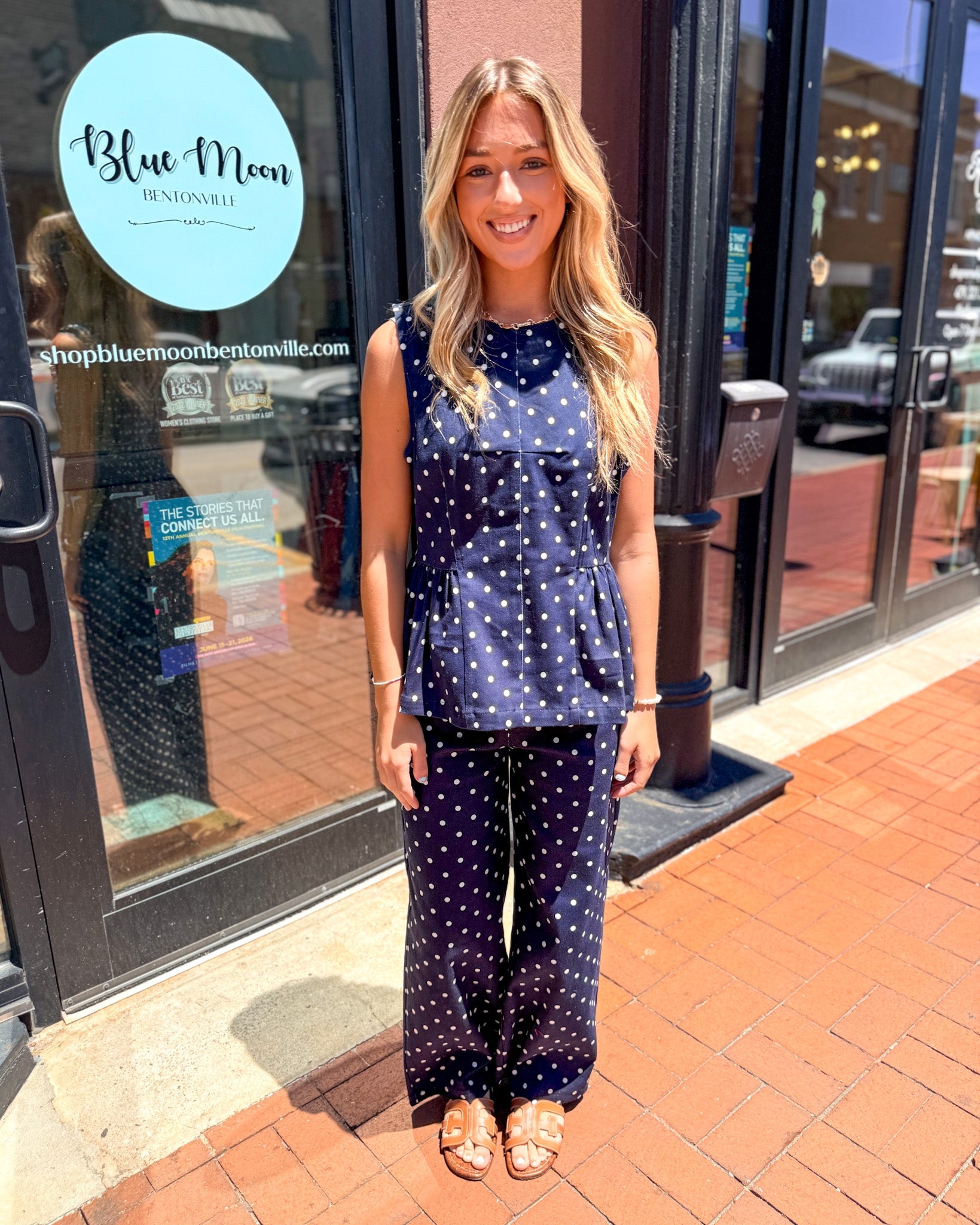 Entro Navy Polka Dot Peplum Top - Shopbluemoonbentonville