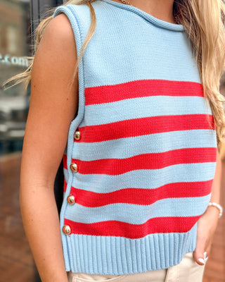Entro Patriotic Stripe Sleeveless Sweater - Shopbluemoonbentonville
