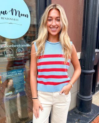 Entro Patriotic Stripe Sleeveless Sweater - Shopbluemoonbentonville