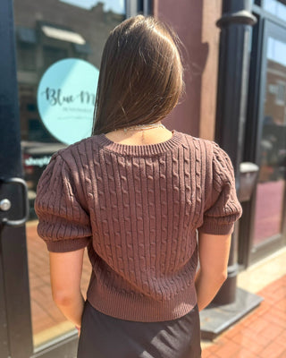 Espresso Cable Knit Short Sleeve Cardigan - Blue Moon Bentonville