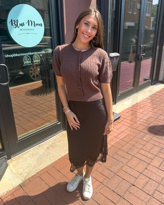 Espresso Cable Knit Short Sleeve Cardigan - Blue Moon Bentonville