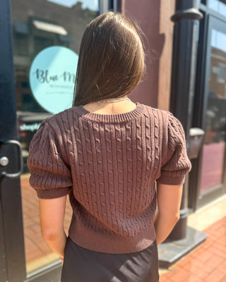 Espresso Cable Knit Short Sleeve Cardigan