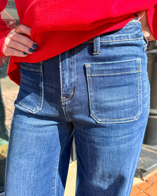Flying Monkey High Rise Front Patch Wide Trouser Jeans - Blue Moon Bentonville