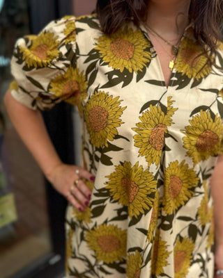 Golden Yellow Floral Midi Dress - Blue Moon Bentonville