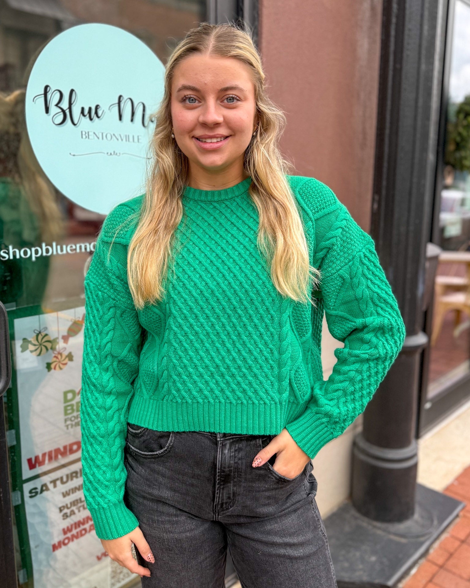 Green Cable-Knit Sweater