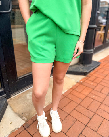 Green Pop Luxe Sand Wash Rib Lounge Shorts