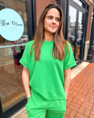 Green Pop Luxe Sand Wash Rib Lounge Tee - Shopbluemoonbentonville
