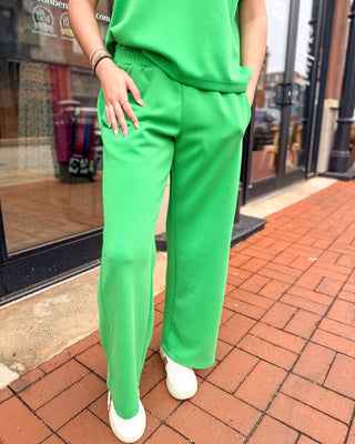 Green Pop Luxe Sand Wash Rib Wide - Leg Pants - Shopbluemoonbentonville