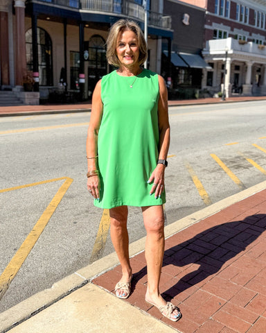 Green Sleeveless Shift Dress