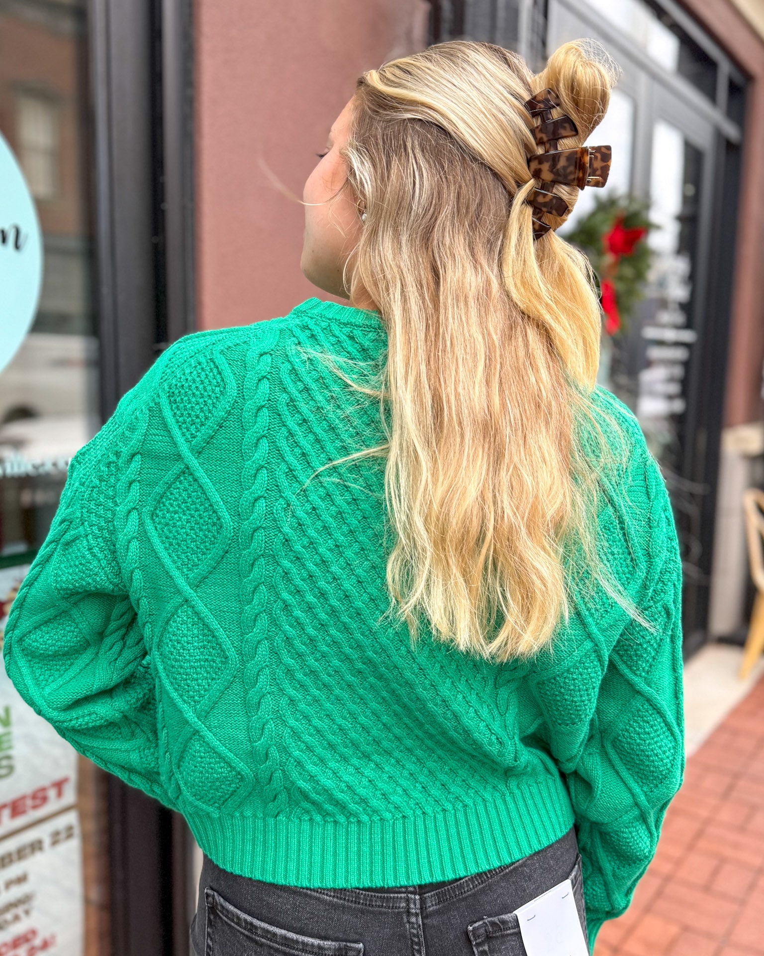 Green Cable-Knit Sweater