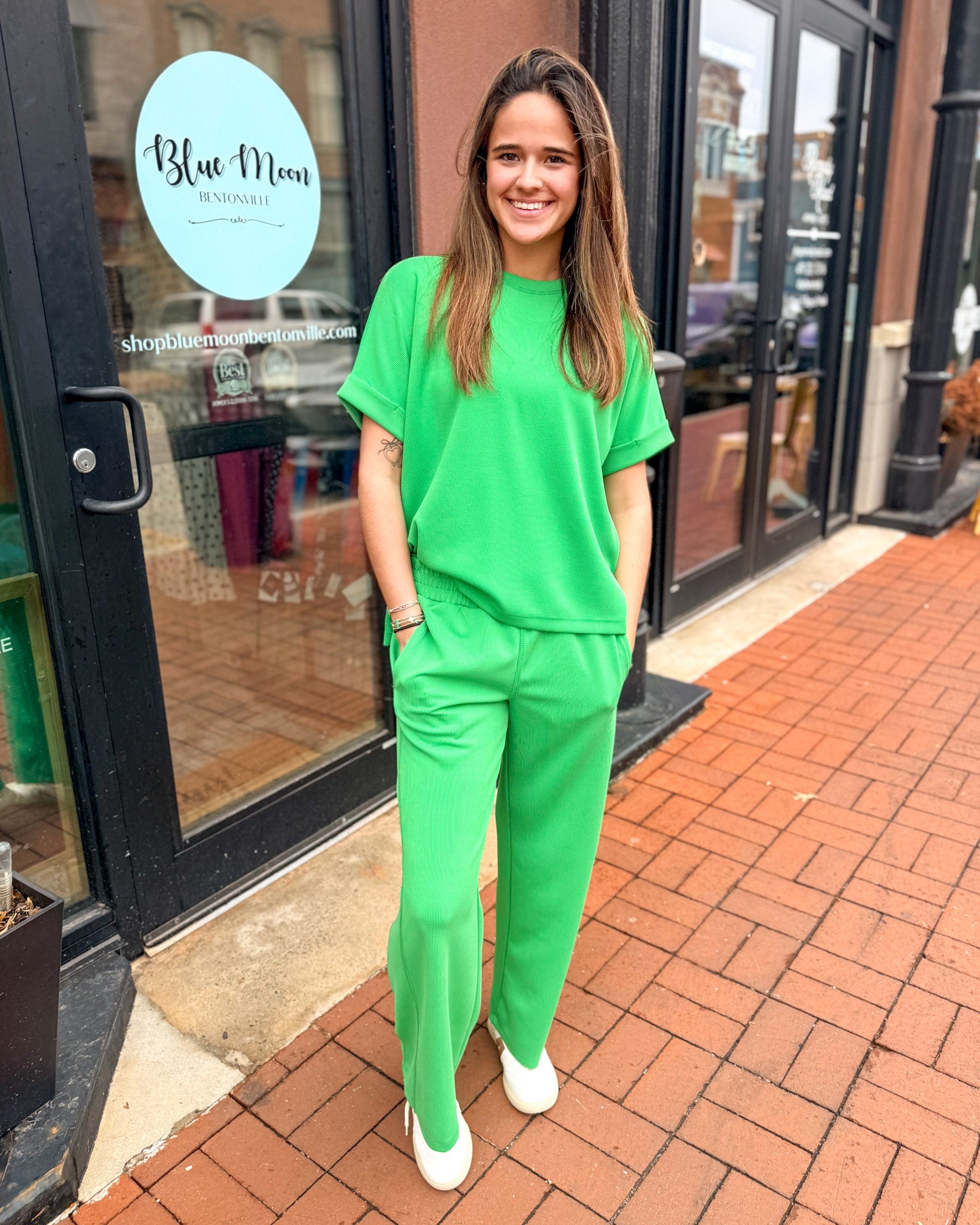 Green Pop Luxe Sand Wash Rib Lounge Tee