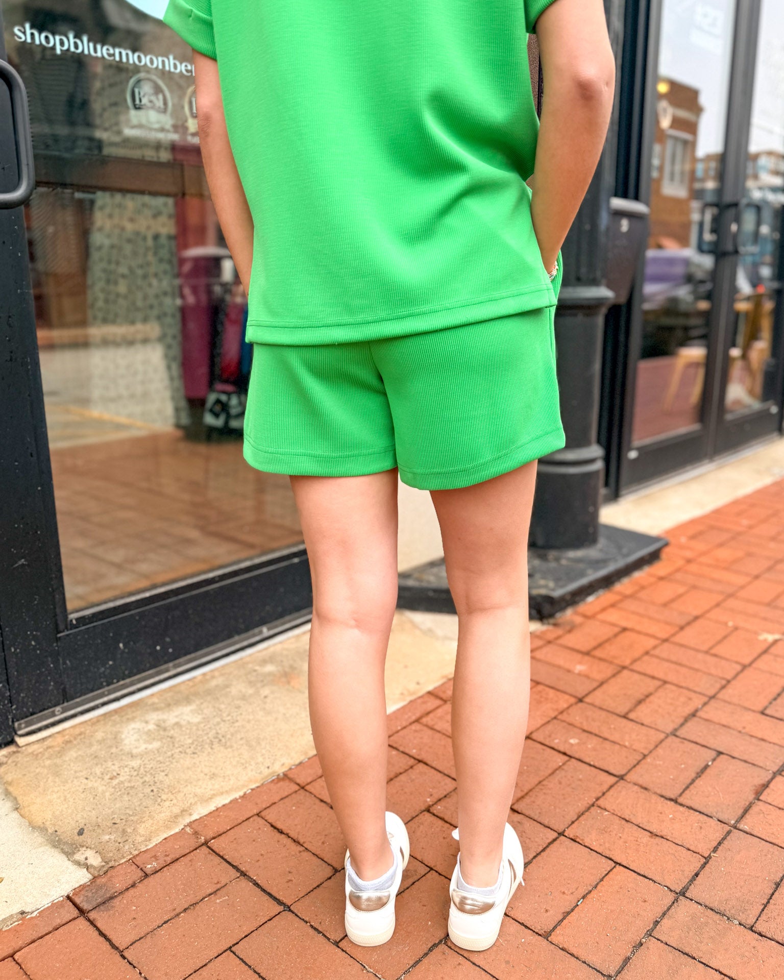 Green Pop Luxe Sand Wash Rib Lounge Shorts