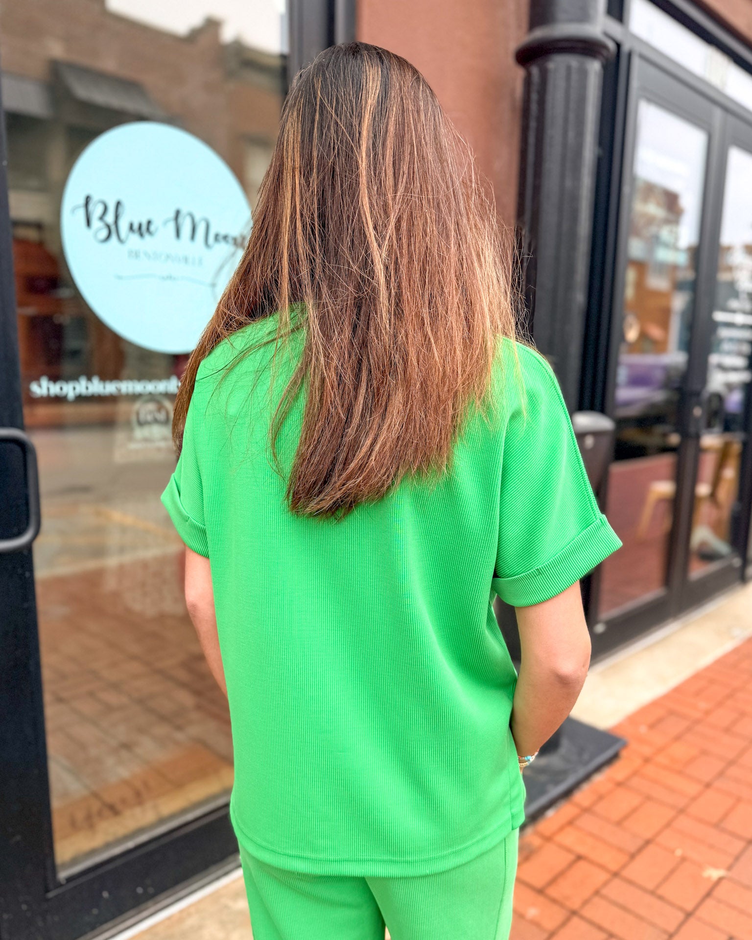 Green Pop Luxe Sand Wash Rib Lounge Tee