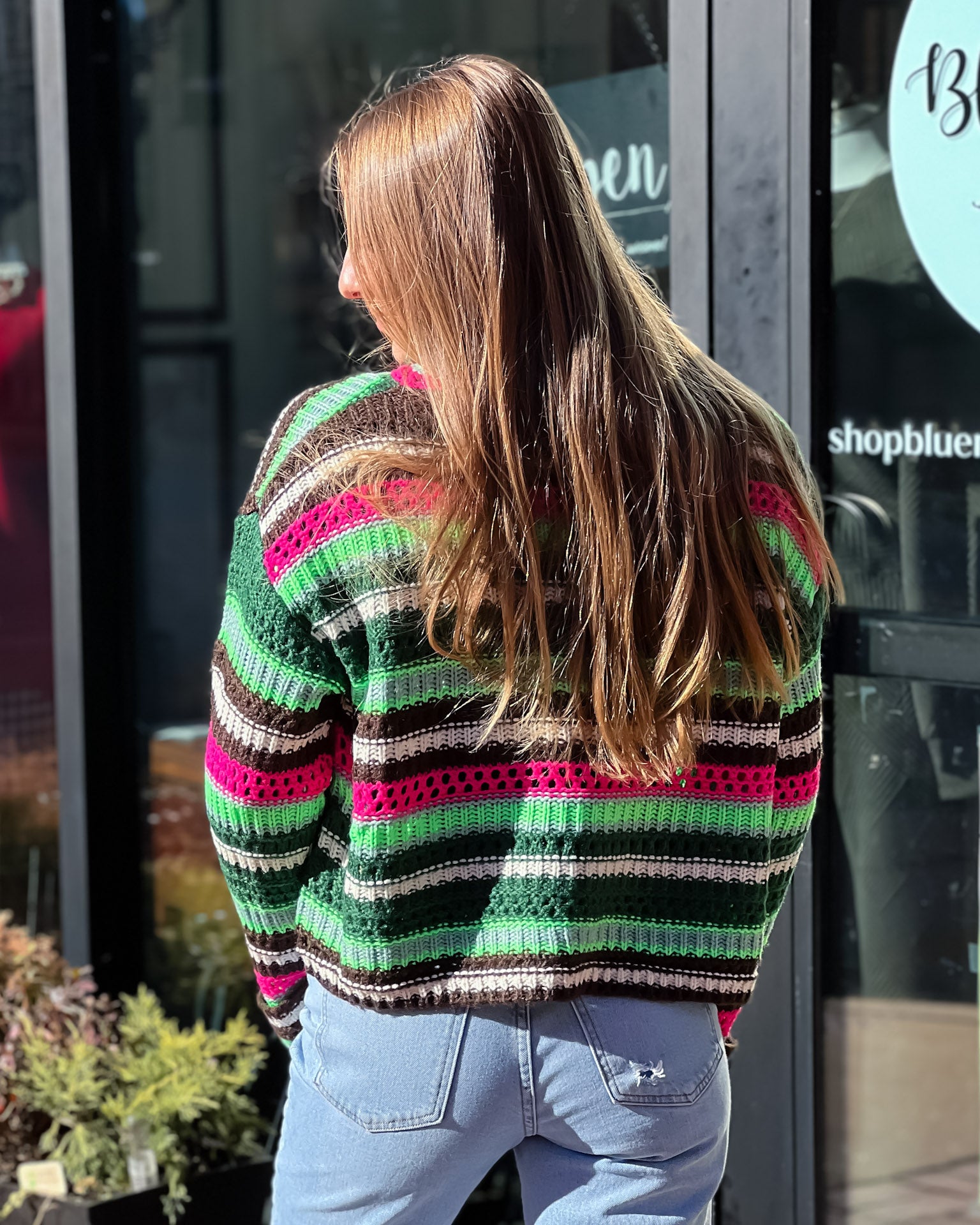 Green/Red Striped Turtleneck Sweater