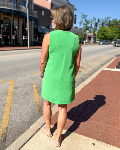 Green Sleeveless Shift Dress
