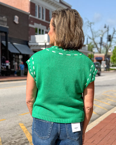 Green SS Sweater w/ Contrast Stitching 