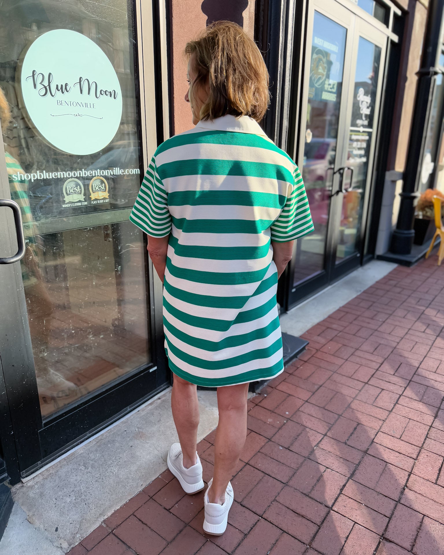 Green and White Striped Polo Mini Dress