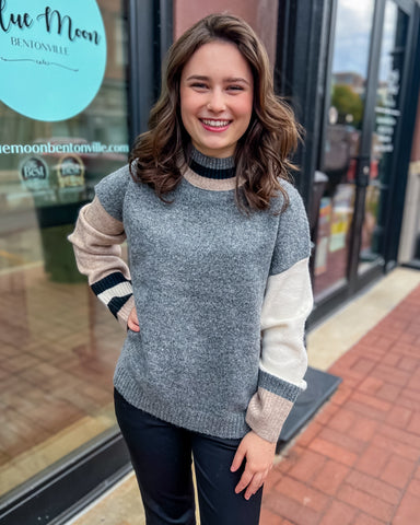 Grey Taupe Colorblock Sweater