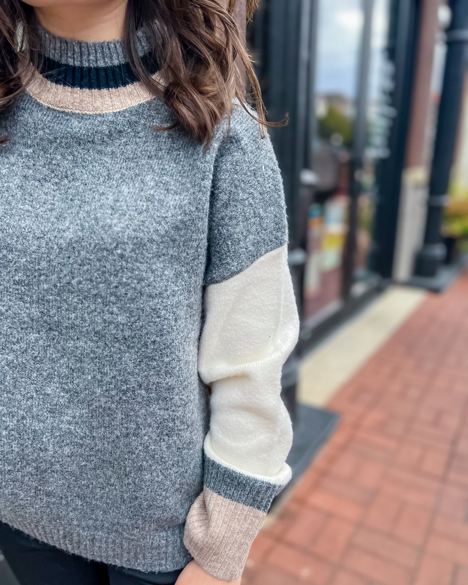 Grey Taupe Colorblock Sweater