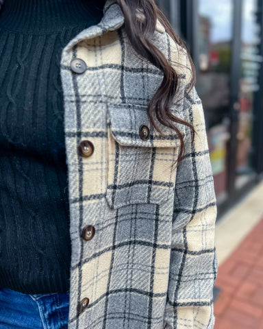 Grey Woven Plaid Shacket