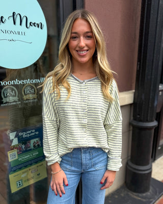 Grey/Yellow Striped Raw Edge Cardigan - Blue Moon Bentonville