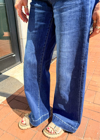 High Rise Front Patch Wide Trouser Jeans - Blue Moon Bentonville