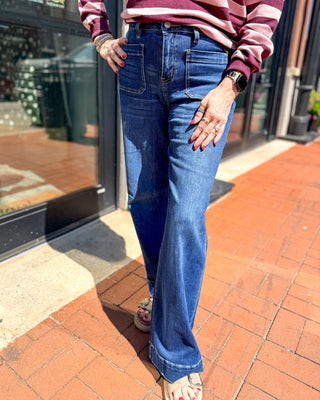 High Rise Front Patch Wide Trouser Jeans - Blue Moon Bentonville