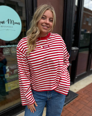 Hogs Red/White Stripe Long Sleeve T-shirt - Blue Moon Bentonville