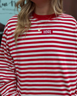 Hogs Red/White Stripe Long Sleeve T-shirt - Blue Moon Bentonville