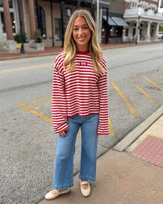 Hogs Red/White Stripe Long Sleeve T-shirt - Blue Moon Bentonville