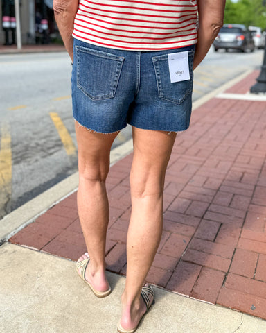 High Rise Clean Cut Hem Denim Shorts