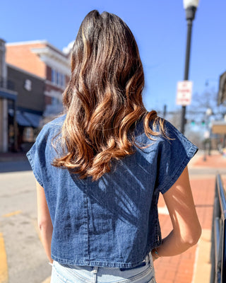 Indigo Blue Patchwork Flag Top - Shopbluemoonbentonville