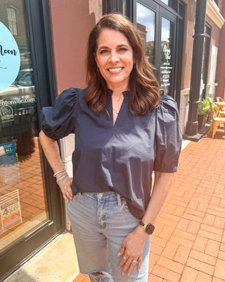 Ink Black Puff Sleeve Blouse - Shopbluemoonbentonville