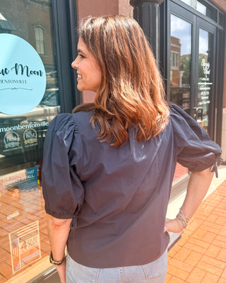 Ink Black Puff Sleeve Blouse