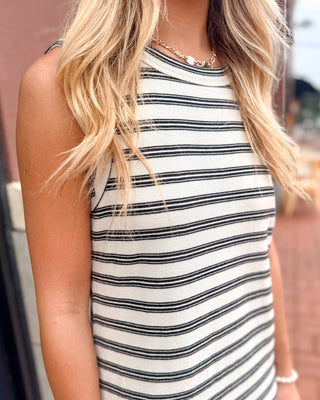 Ivory & Black Striped Sleeveless Midi Dress - Shopbluemoonbentonville