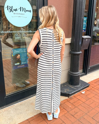 Ivory & Black Striped Sleeveless Midi Dress - Shopbluemoonbentonville