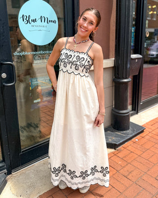 Ivory Embroidered Scallop Trim Maxi Dress - Shopbluemoonbentonville