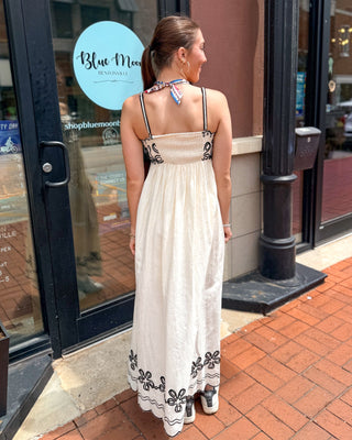 Ivory Embroidered Scallop Trim Maxi Dress - Shopbluemoonbentonville