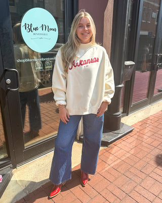 Ivory Razorback Bold Script Mockneck Sweatshirt - Blue Moon Bentonville