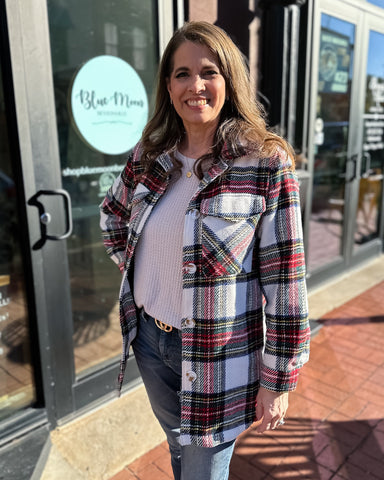 Ivory and Red Flannel Plaid Jacket