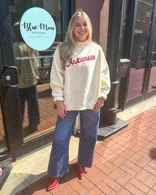 Ivory Razorback Bold Script Mockneck Sweatshirt