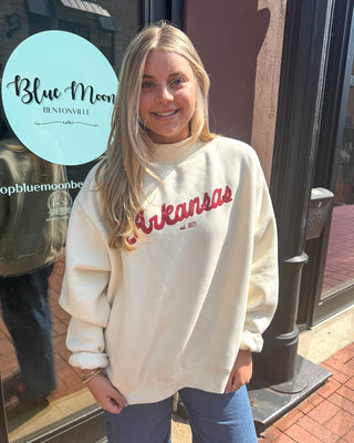 Ivory Razorback Bold Script Mockneck Sweatshirt