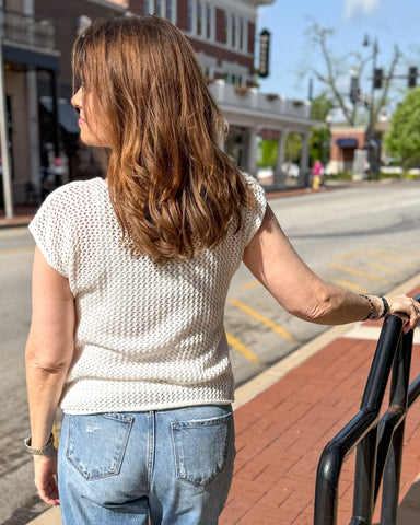 Ivory American Flag Crochet Sweater