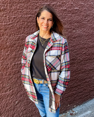 Ivory and Red Flannel Plaid Jacket