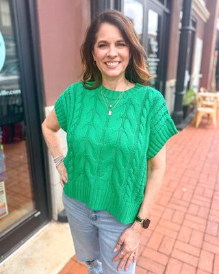 Kelly Green Cable-Knit Sweater - Shopbluemoonbentonville