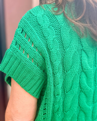 Kelly Green Cable-Knit Sweater - Shopbluemoonbentonville