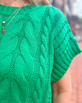 Kelly Green Cable-Knit Sweater - Shopbluemoonbentonville