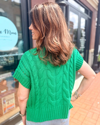 Kelly Green Cable-Knit Sweater - Shopbluemoonbentonville