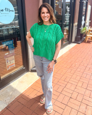 Kelly Green Cable-Knit Sweater - Shopbluemoonbentonville