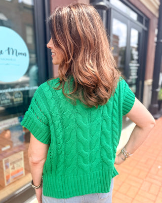 Kelly Green Cable-Knit Sweater